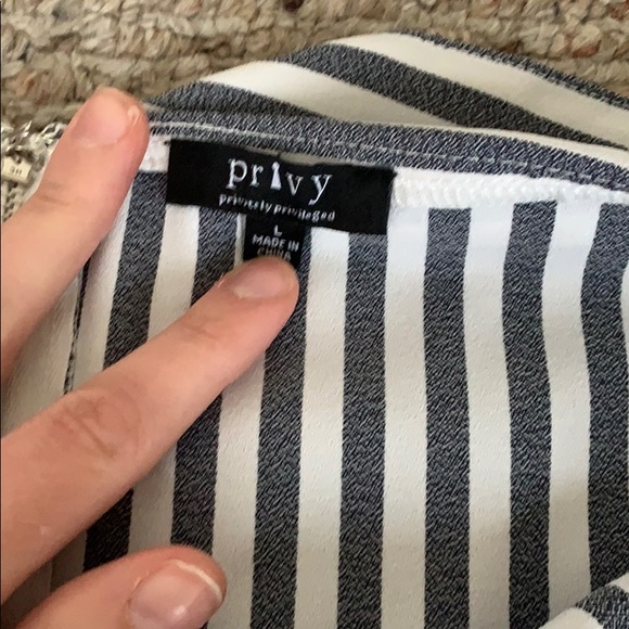 Blue & White Striped Off Shoulder Romper, L - Picture 3 of 6